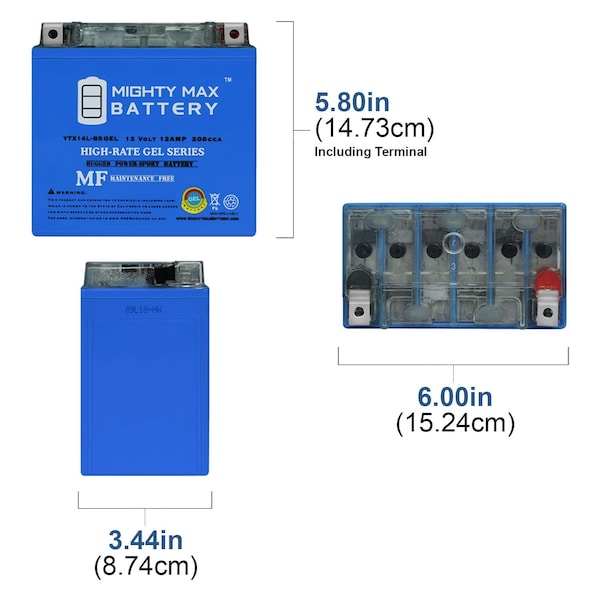 YTX14L-BS GEL Replacement Battery For Motobatt MBYZ16HD